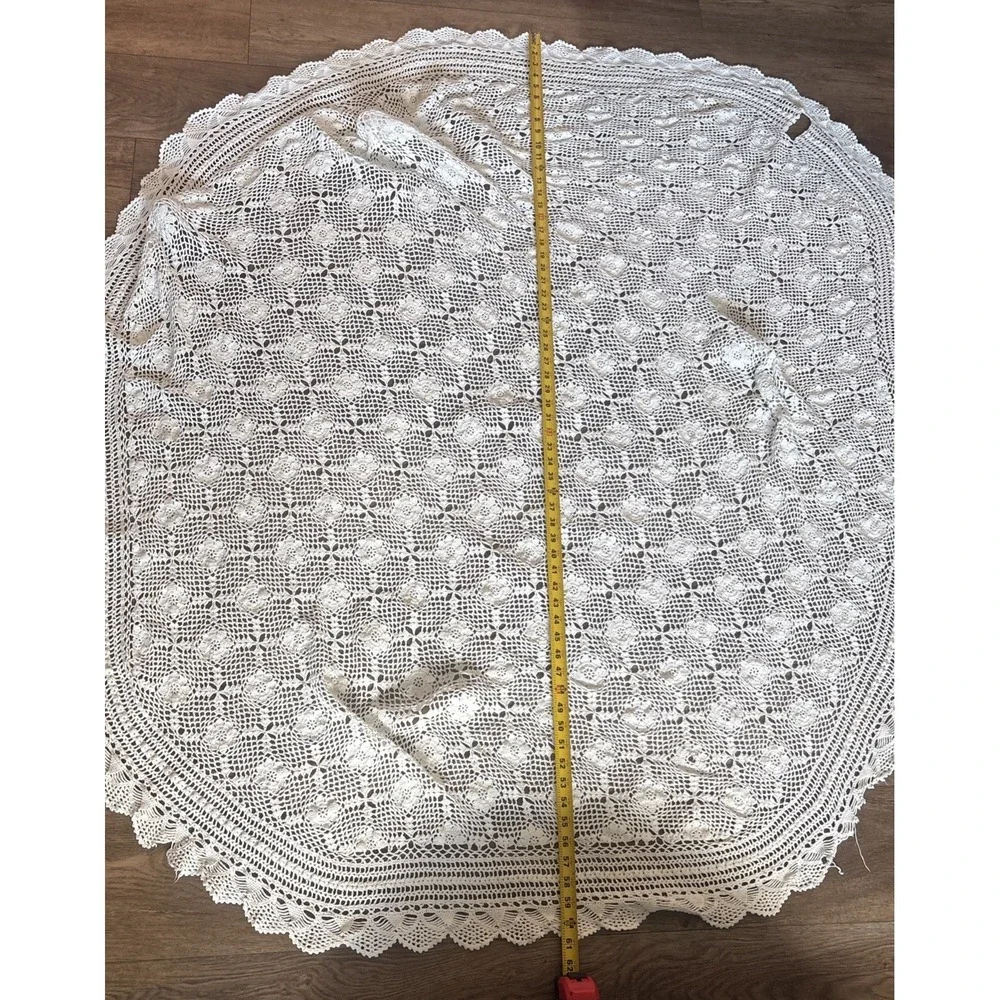 Vintage Handmade White Crochet Doily IMPERFECT Large Lace Table Topper READ MORE